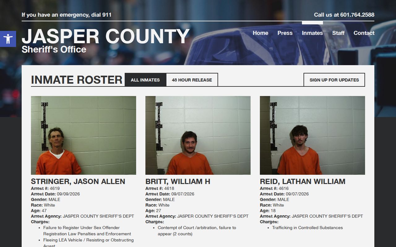 Jasper County Sheriff inmate roster interface
